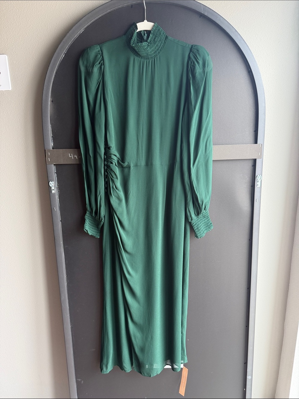 Reformation Forest Green High Neck Long Sleeve Dress